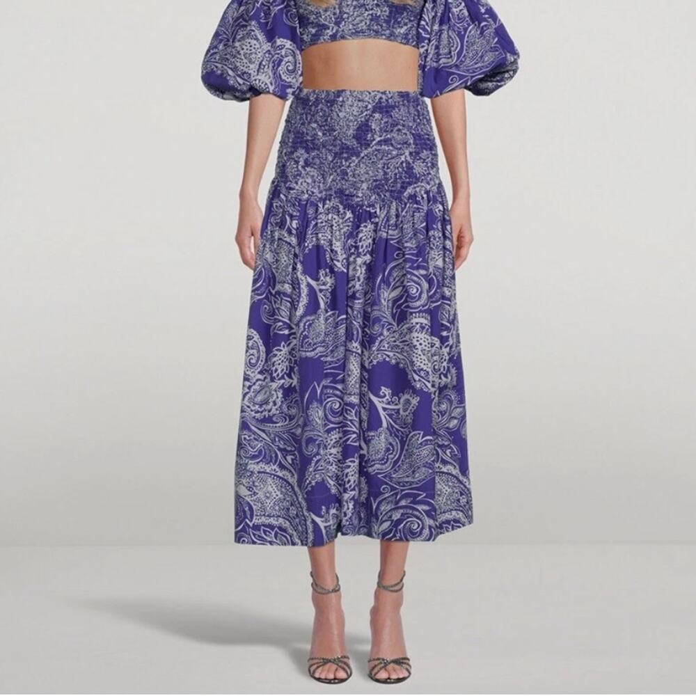 MARA HOFFMAN Nicole Midi Skirt In Emonia Print - Purple- Organic Cotton - Size M - Picture 1 of 6